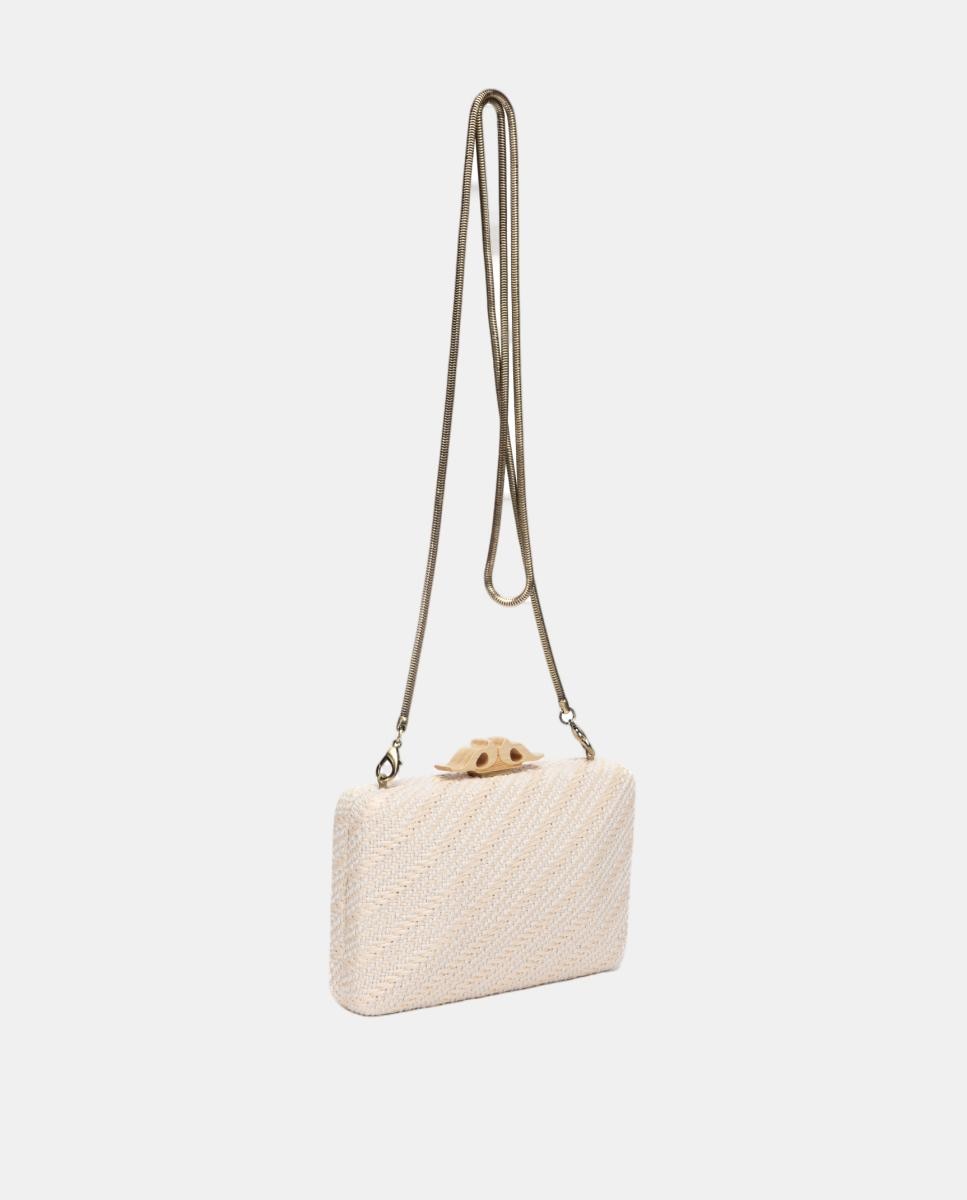 Mala Clutch de Festa com Fecho de Madeira Bege-4