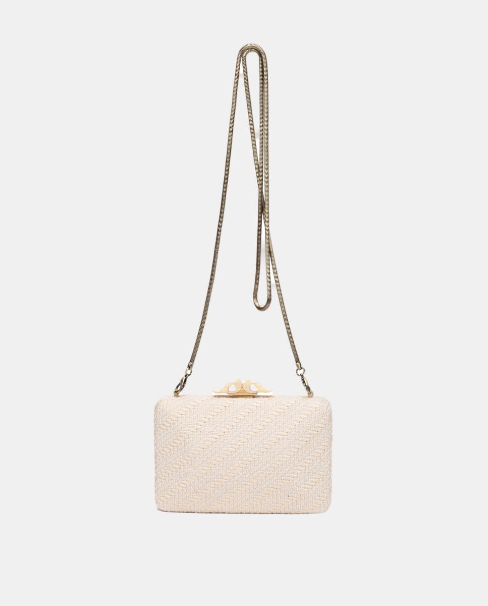 Mala Clutch de Festa com Fecho de Madeira Bege-5
