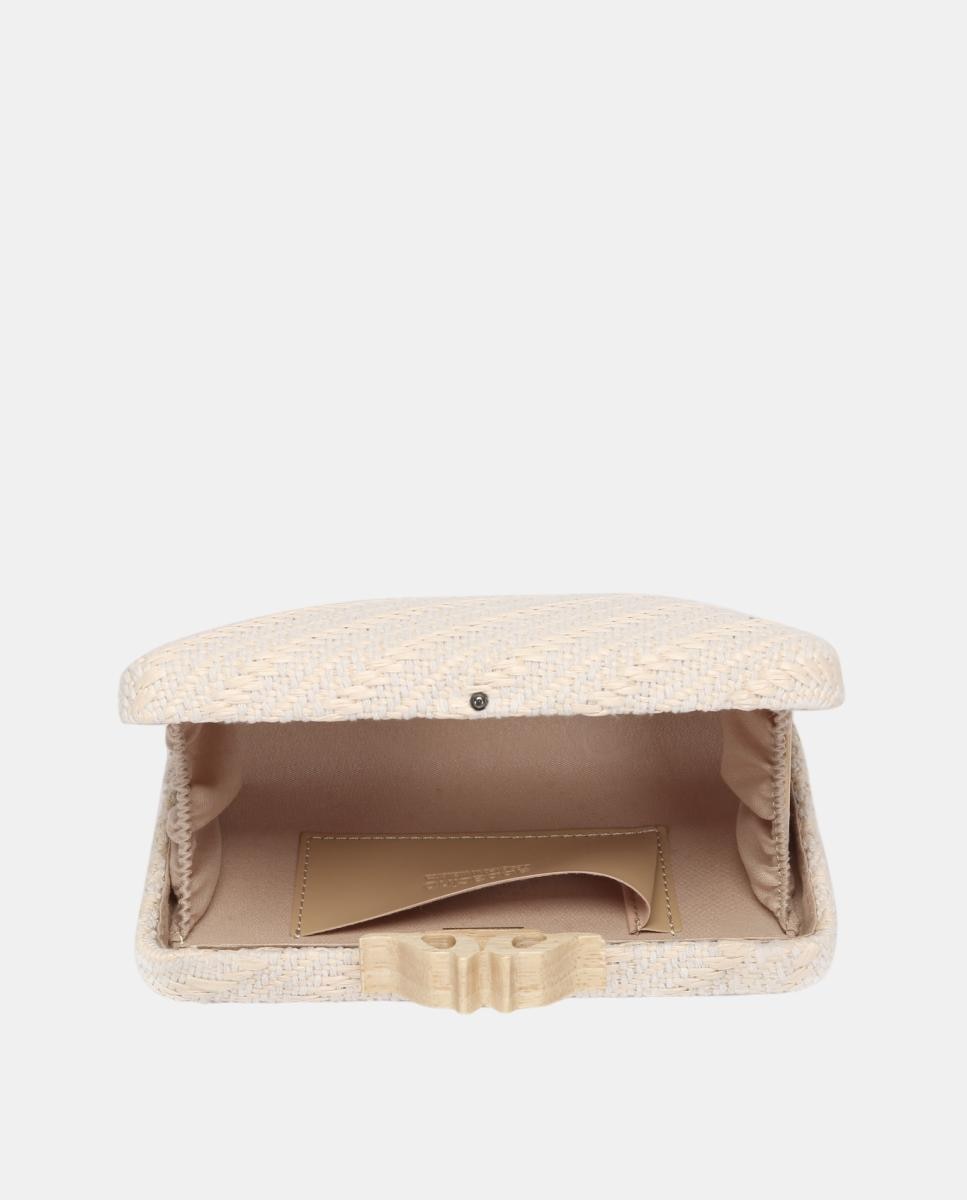 Mala Clutch de Festa com Fecho de Madeira Bege-7