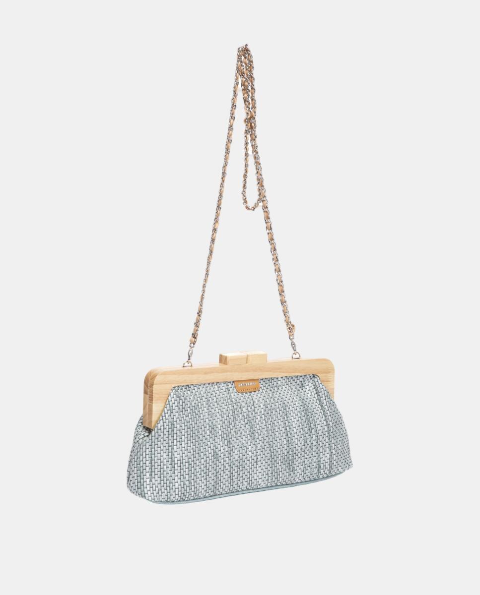 Mala Clutch de Festa com Fecho de Madeira Azul-2