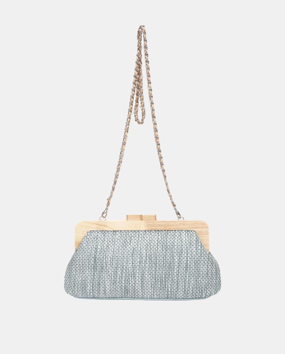 Mala Clutch de Festa com Fecho de Madeira Azul-3