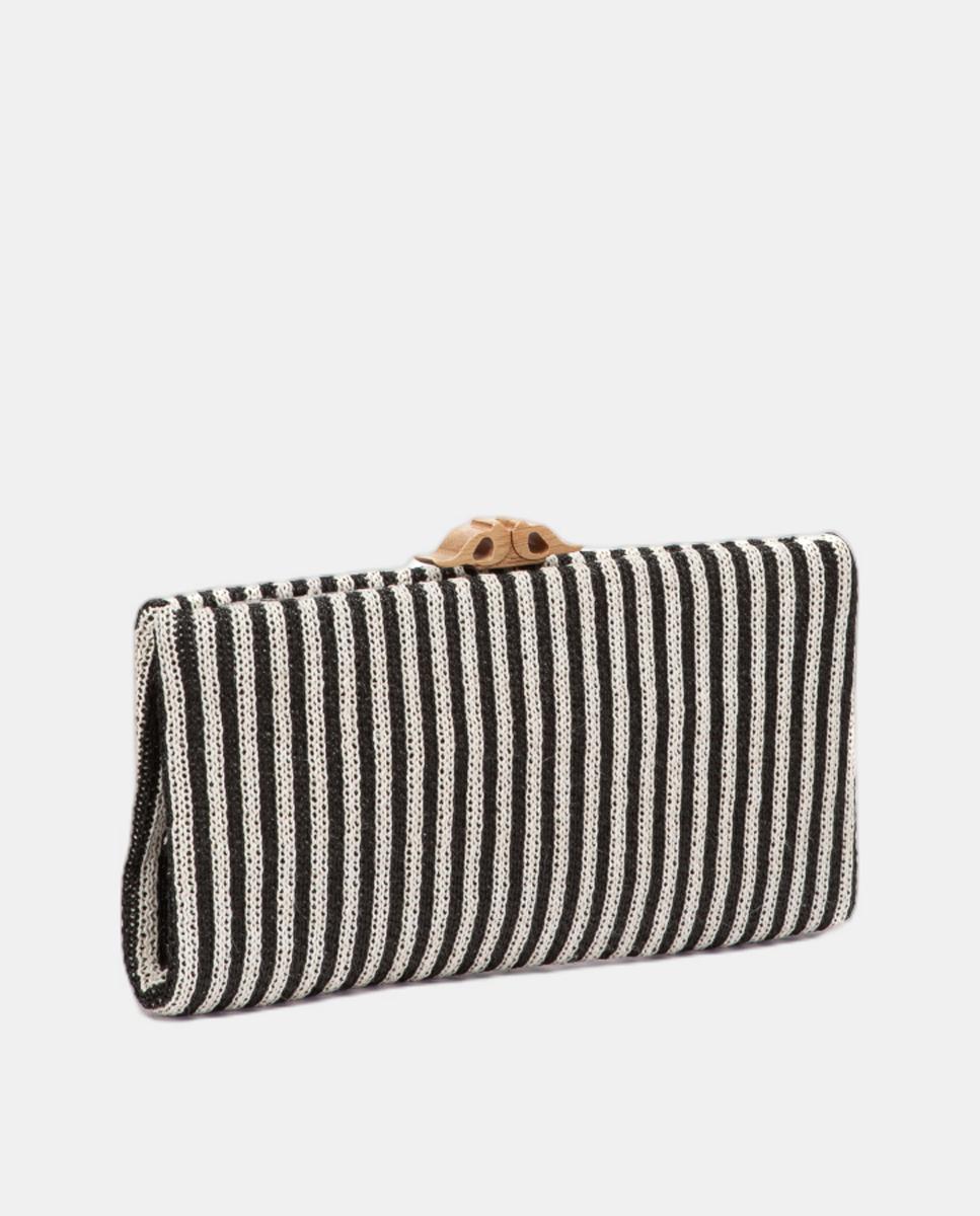 Mala Clutch de Festa às Riscas com Fecho Metálico Preto-2