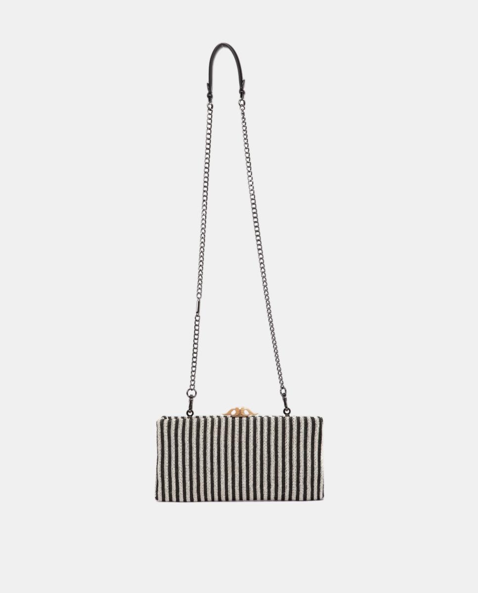 Mala Clutch de Festa às Riscas com Fecho Metálico Preto-3