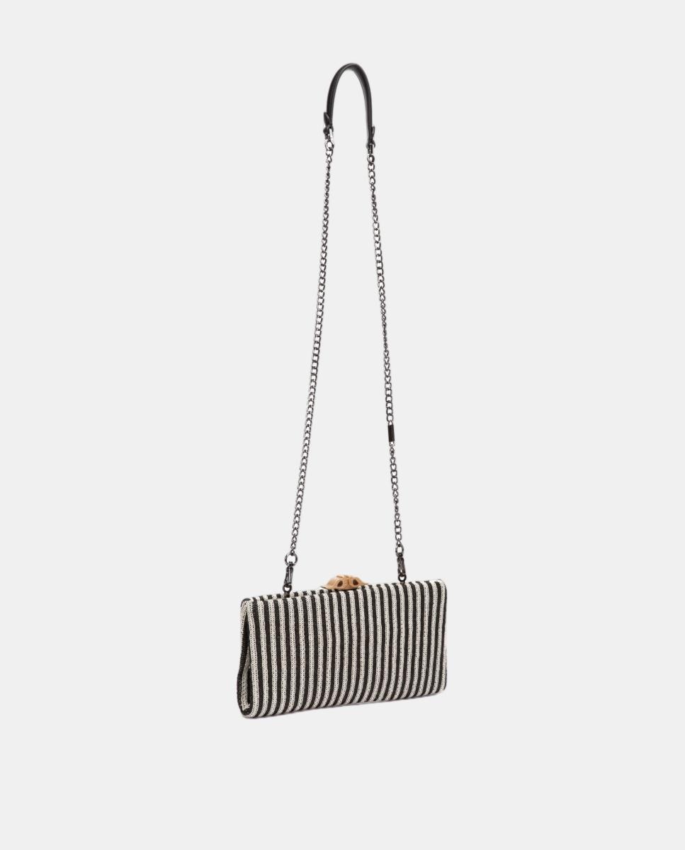 Mala Clutch de Festa às Riscas com Fecho Metálico Preto-4