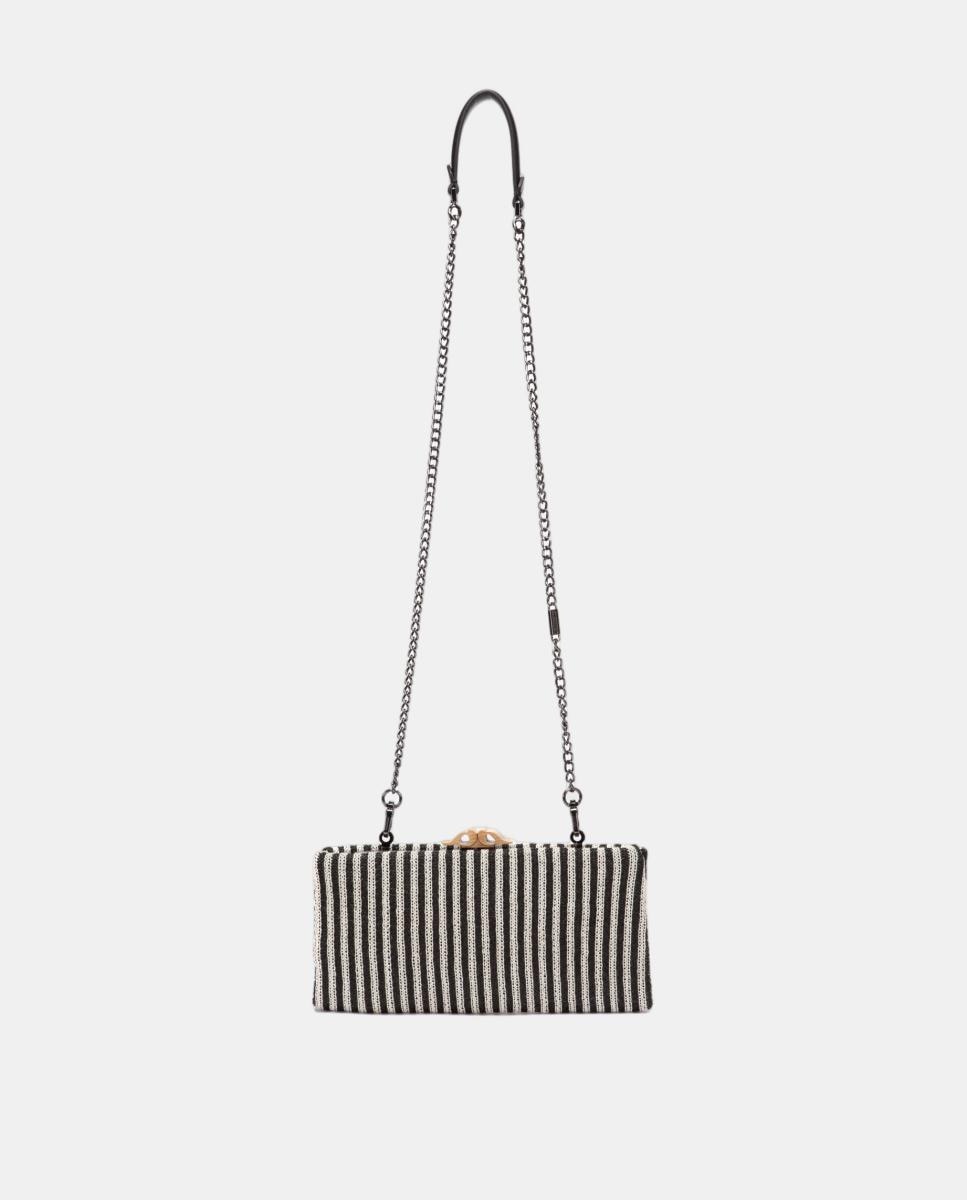Mala Clutch de Festa às Riscas com Fecho Metálico Preto-5