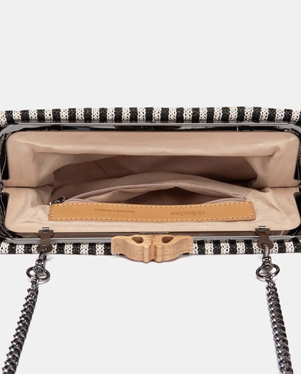 Mala Clutch de Festa às Riscas com Fecho Metálico Preto-7