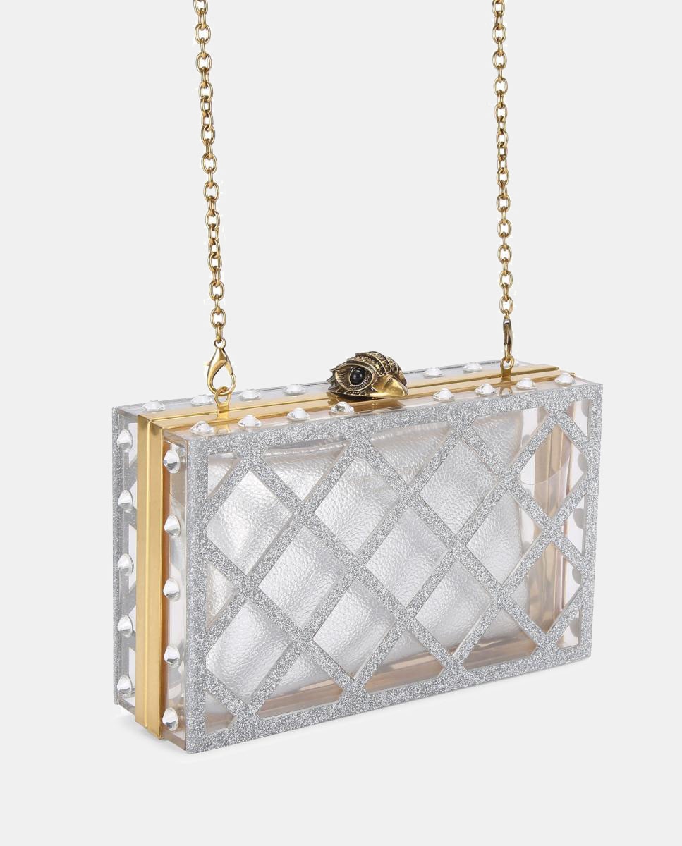 Mala Clutch de Festa Transparente com Adornos Prata-2