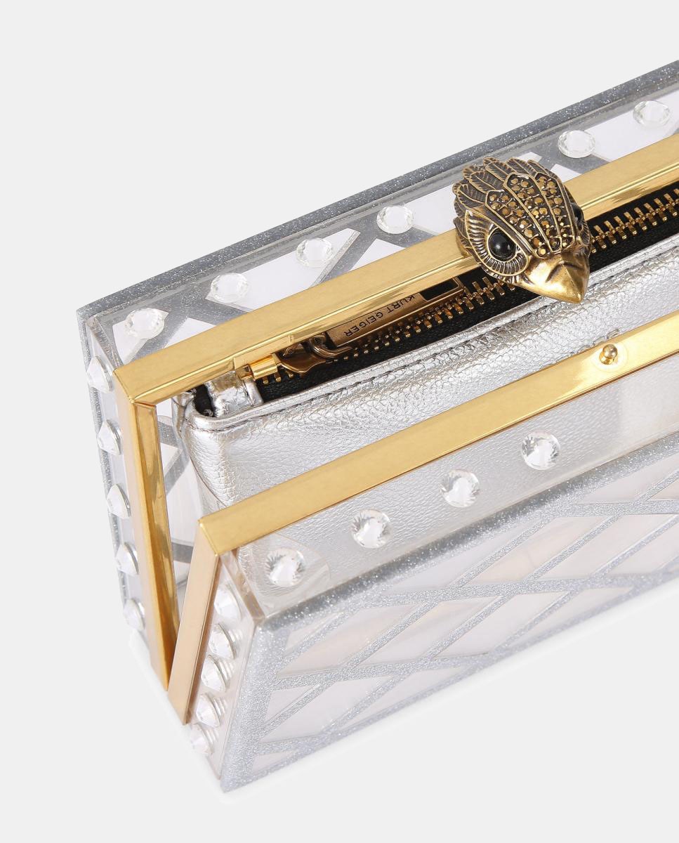 Mala Clutch de Festa Transparente com Adornos Prata-5