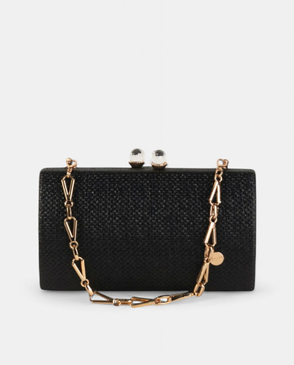 Imagem 0 de Mala Clutch de Festa Compacta e Rígida em Material Sintético Texturado com Corrente Metálica e Fecho de Joia
