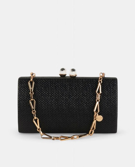 Imagem 0 de Mala Clutch de Festa Compacta e Rígida em Material Sintético Texturado com Corrente Metálica e Fecho de Joia