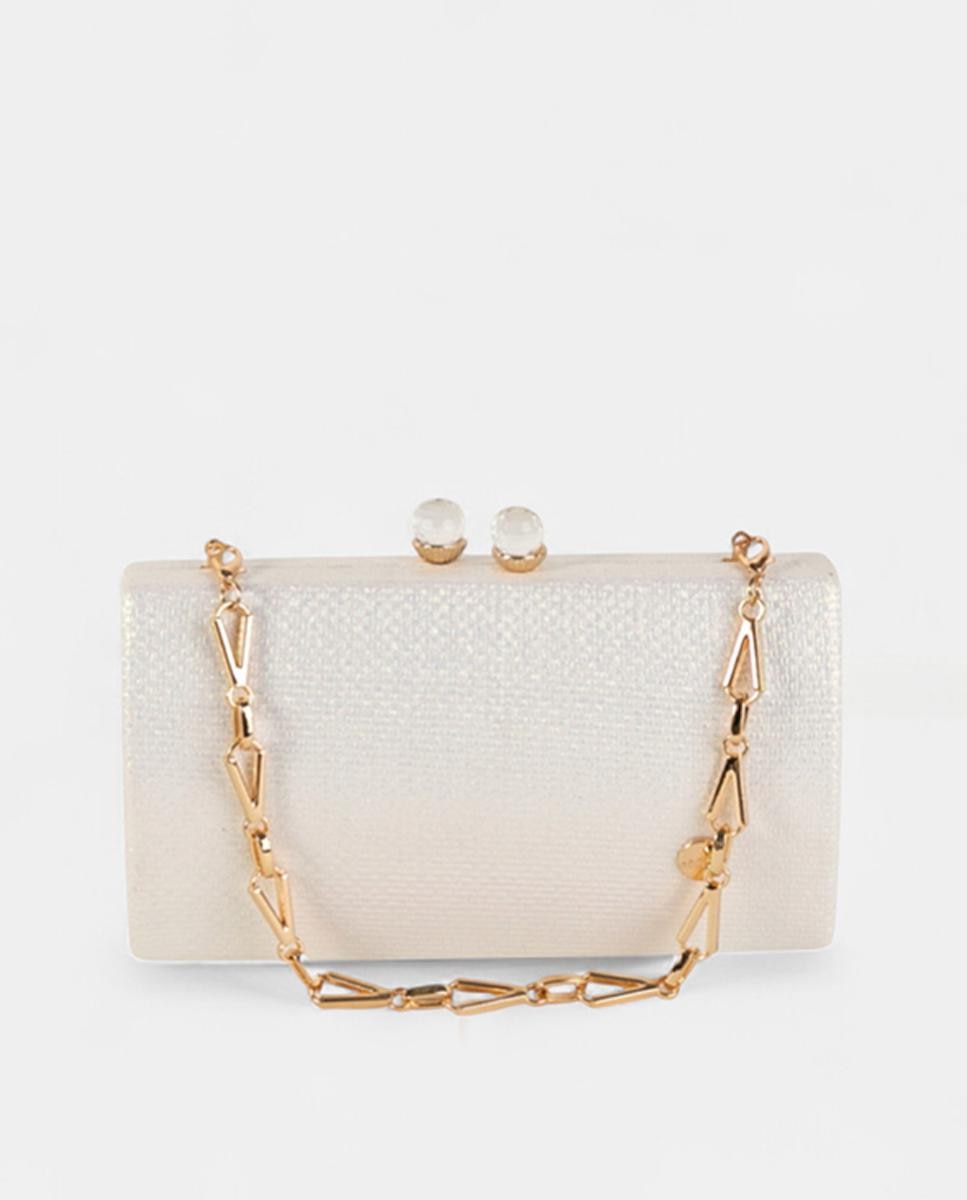 Imagem 0 de Mala Clutch de Festa Compacta e Rígida em Material Sintético Texturado com Corrente Metálica e Fecho de Joia