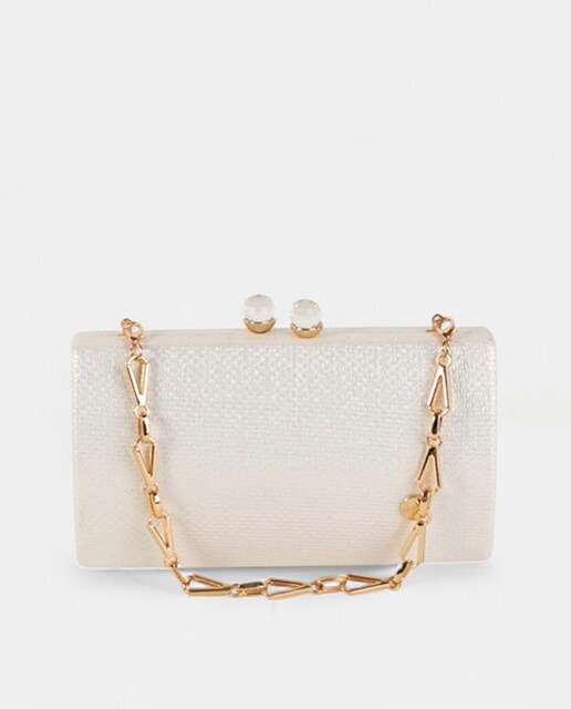 Imagem 0 de Mala Clutch de Festa Compacta e Rígida em Material Sintético Texturado com Corrente Metálica e Fecho de Joia