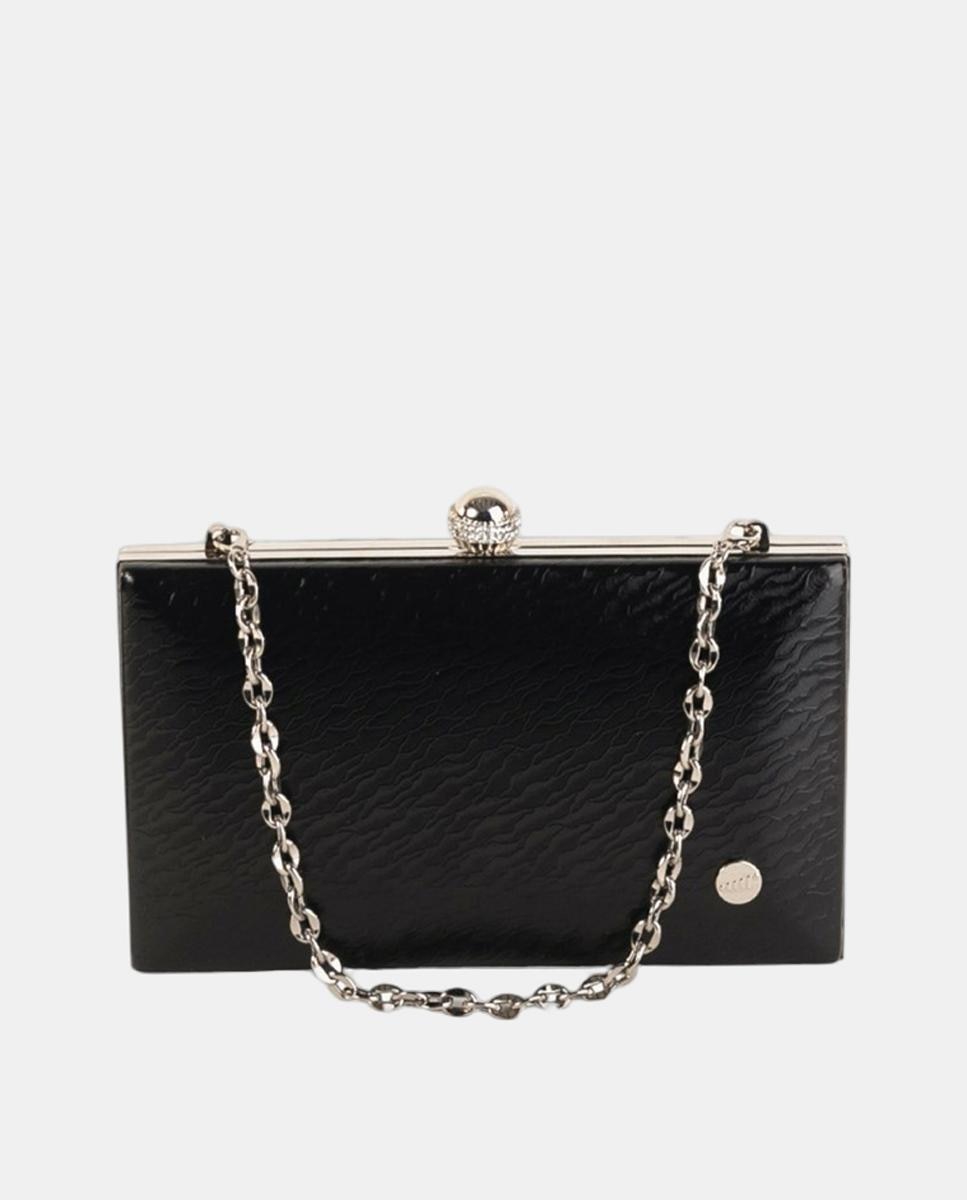 Imagem 0 de Mala Clutch Pequena em Efeito de Pele com Fecho de Joia e Corrente Metálica