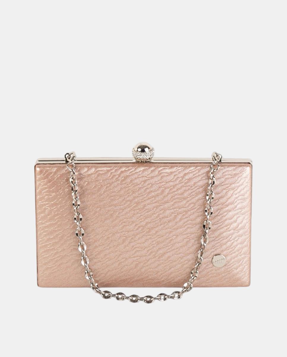 Imagem 0 de Mala Clutch Pequena em Efeito de Pele com Fecho de Joia e Corrente Metálica