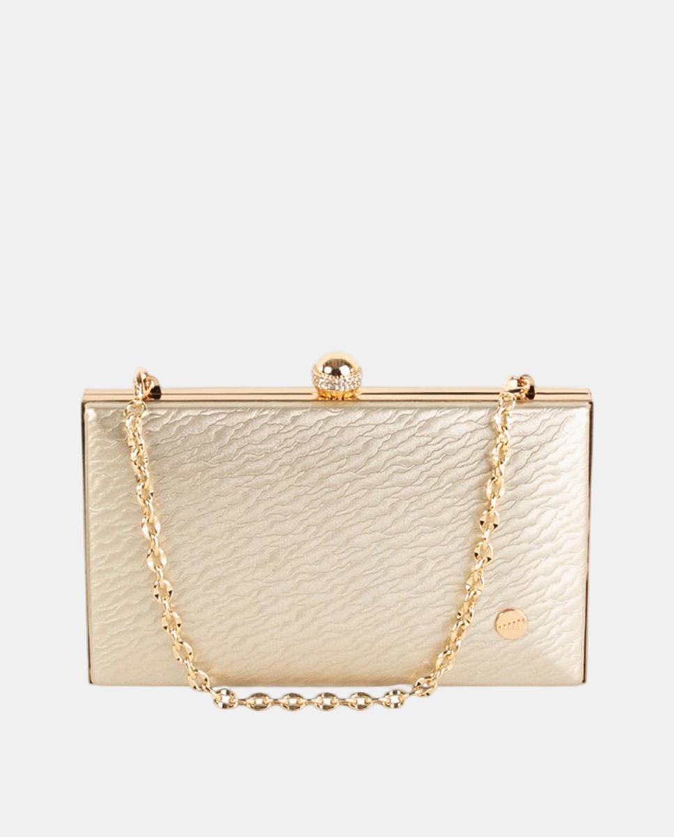 Imagem 0 de Mala Clutch Pequena em Efeito de Pele com Fecho de Joia e Corrente Metálica