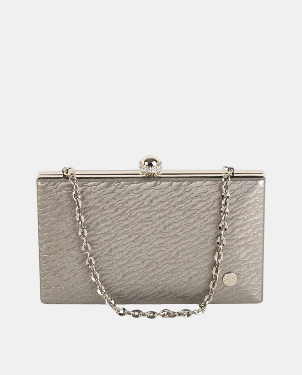 Imagem 0 de Mala Clutch Pequena em Efeito de Pele com Fecho de Joia e Corrente Metálica