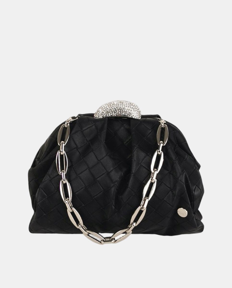 Imagem 0 de Mala Clutch Pequena com Efeito Entrançado e Fecho de Joia
