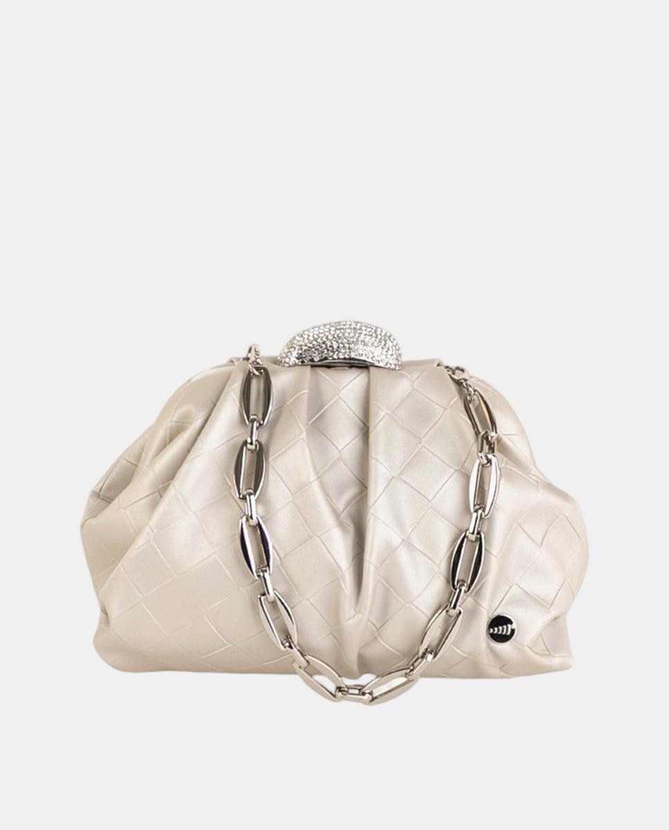 Imagem 0 de Mala Clutch Pequena com Efeito Entrançado e Fecho de Joia