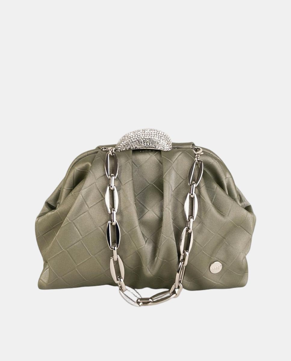Imagem 0 de Mala Clutch Pequena com Efeito Entrançado e Fecho de Joia