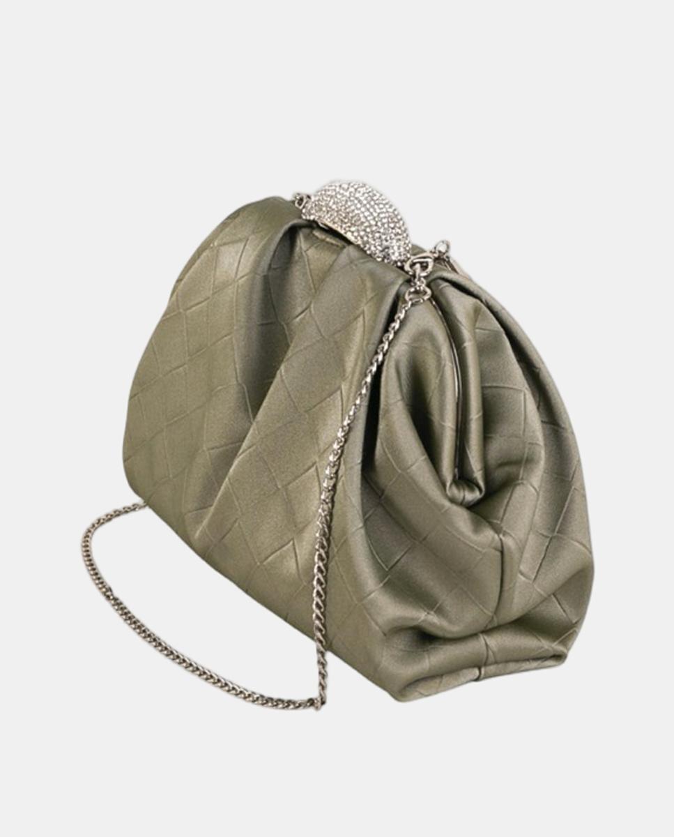 Mala Clutch Pequena com Efeito Entrançado e Fecho de Joia Verde-militar-2