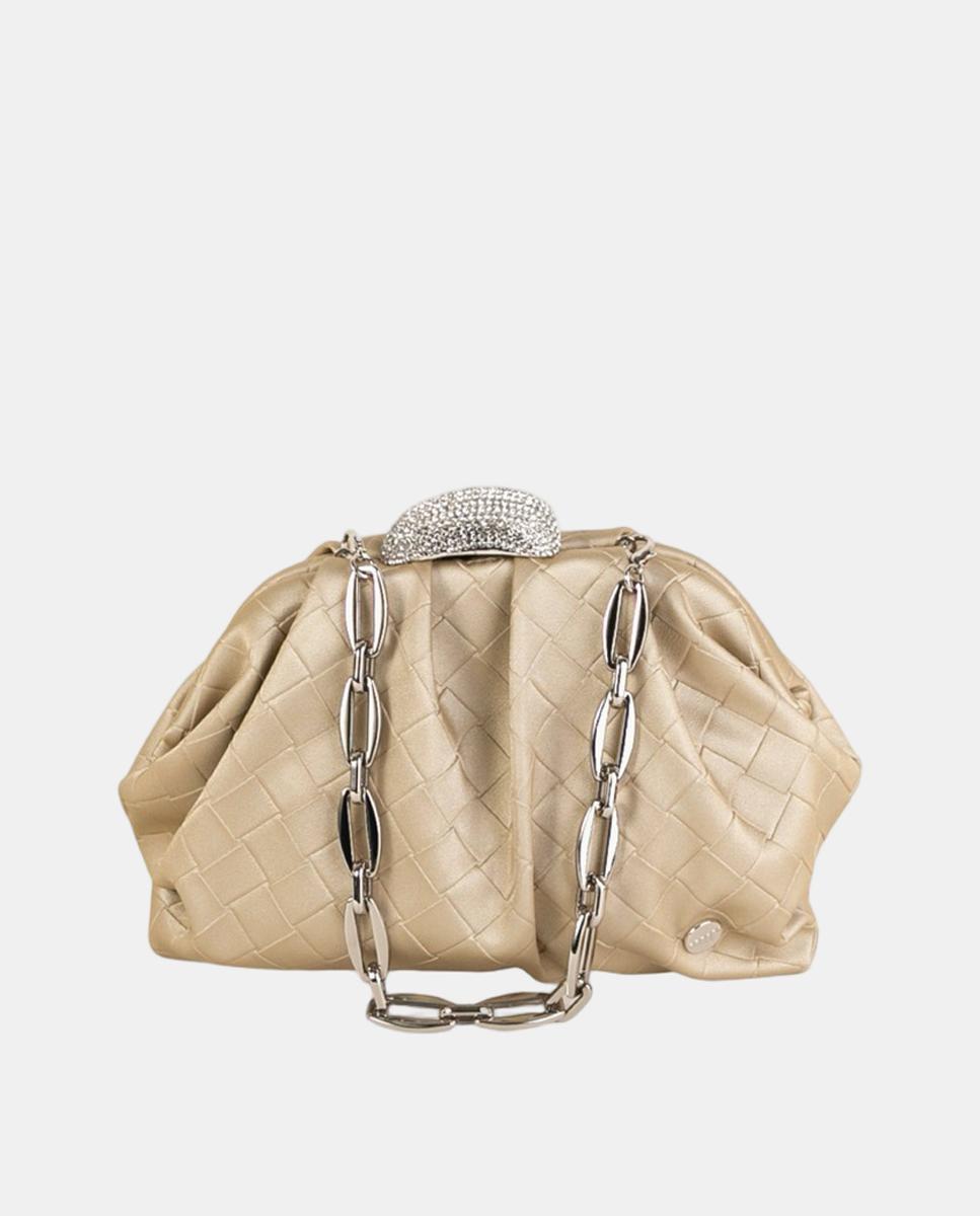 Imagem 0 de Mala Clutch Pequena com Efeito Entrançado e Fecho de Joia