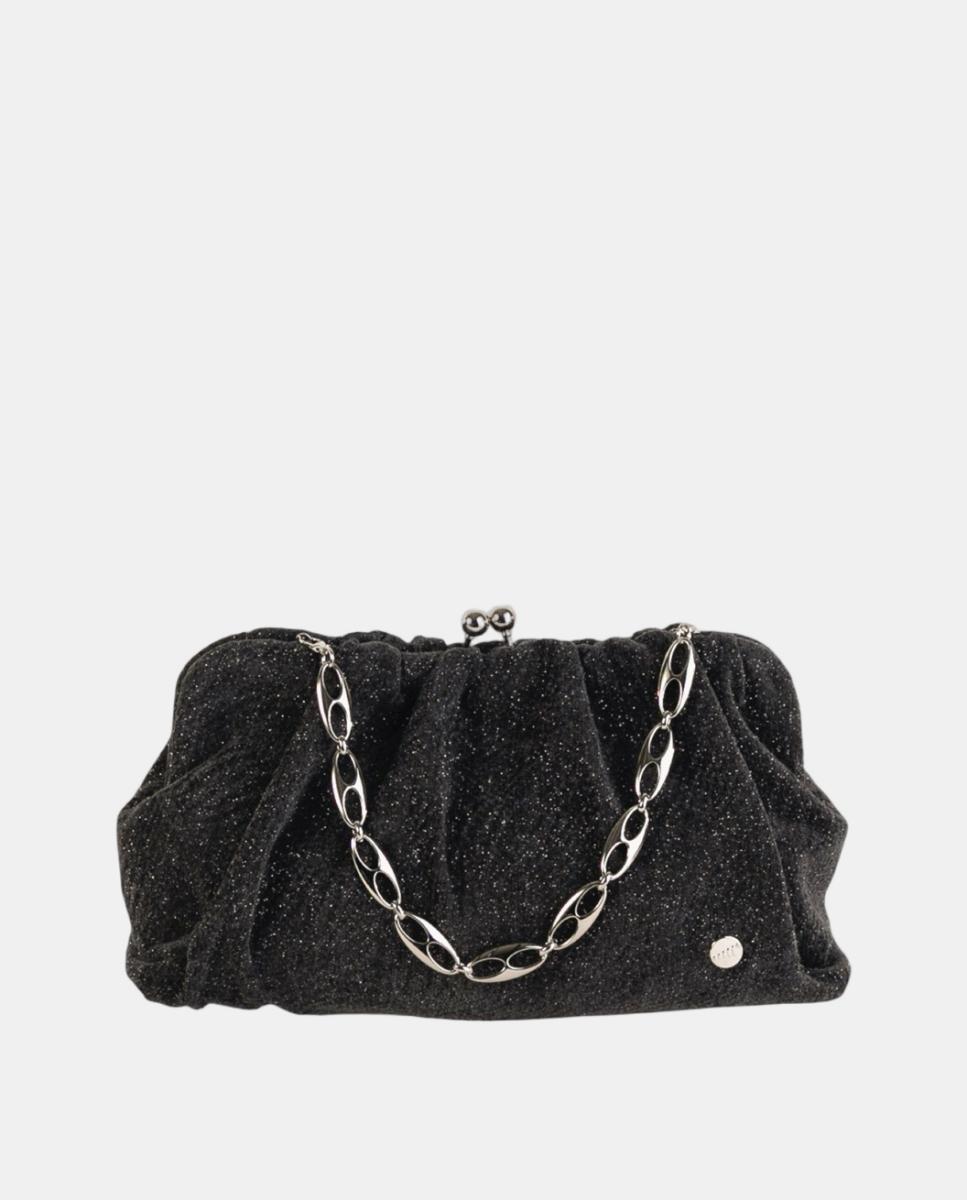 Imagem 0 de Mala Clutch Pequena em Têxtil Brilhante com Design Franzido