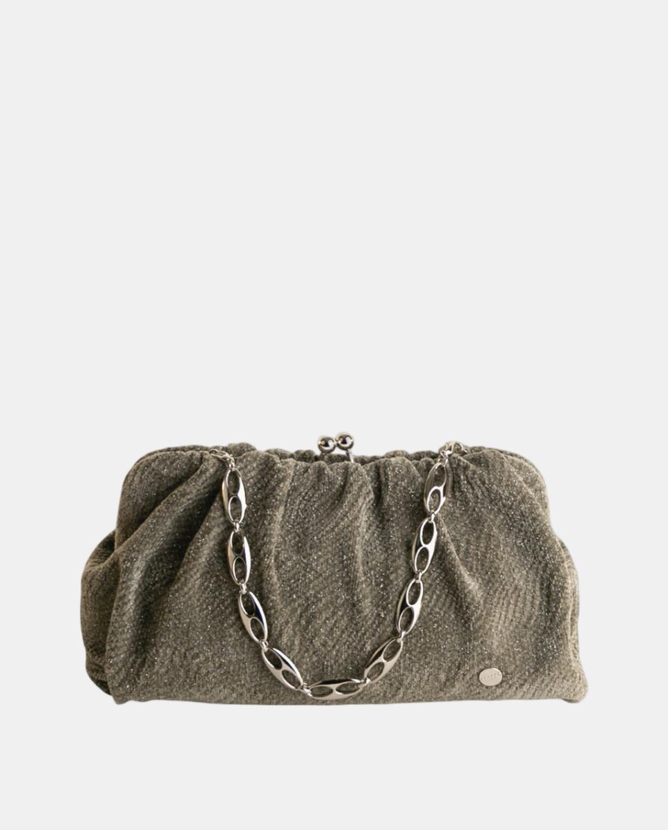 Imagem 0 de Mala Clutch Pequena em Têxtil Brilhante com Design Franzido