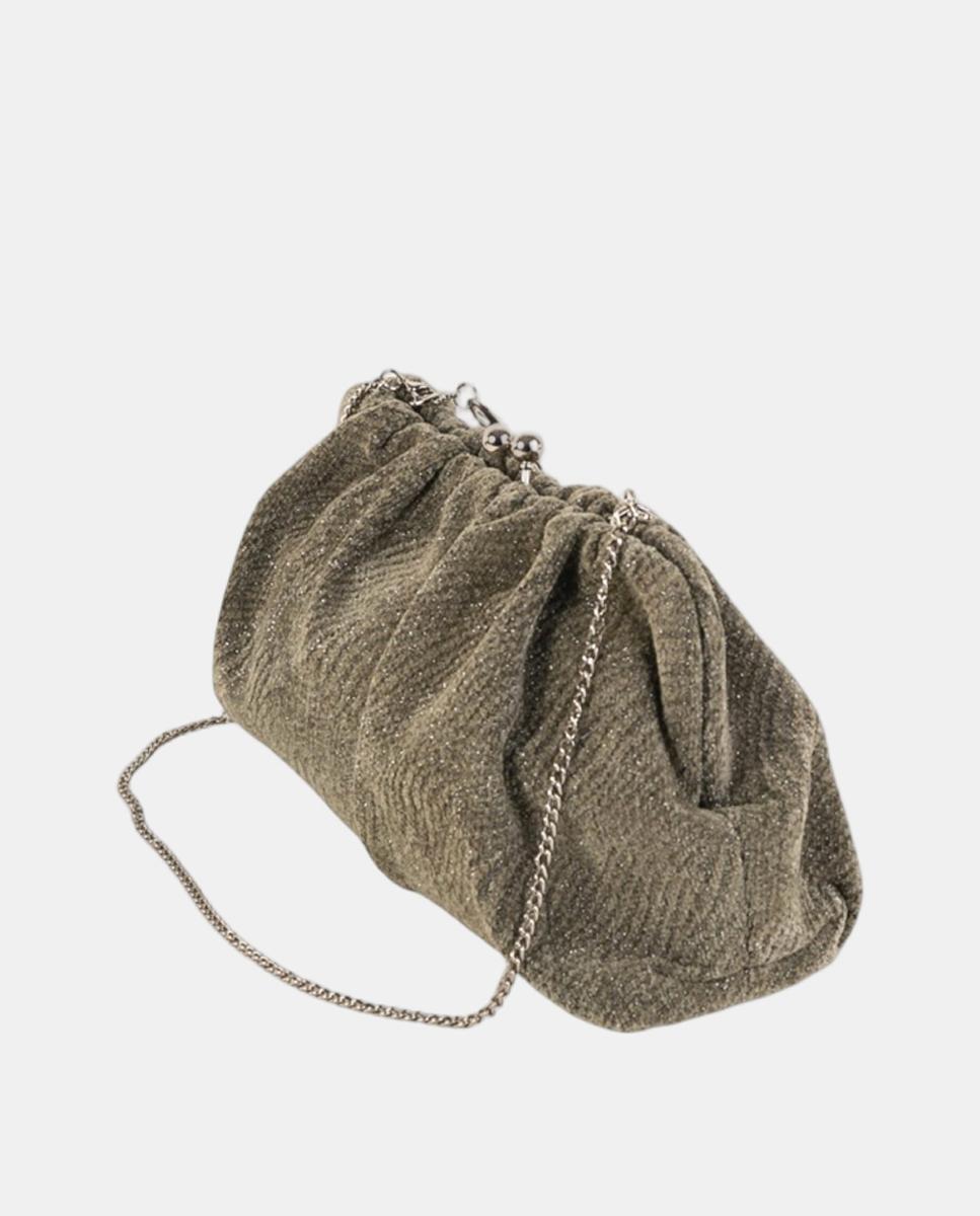 Mala Clutch Pequena em Têxtil Brilhante com Design Franzido Verde-militar-2