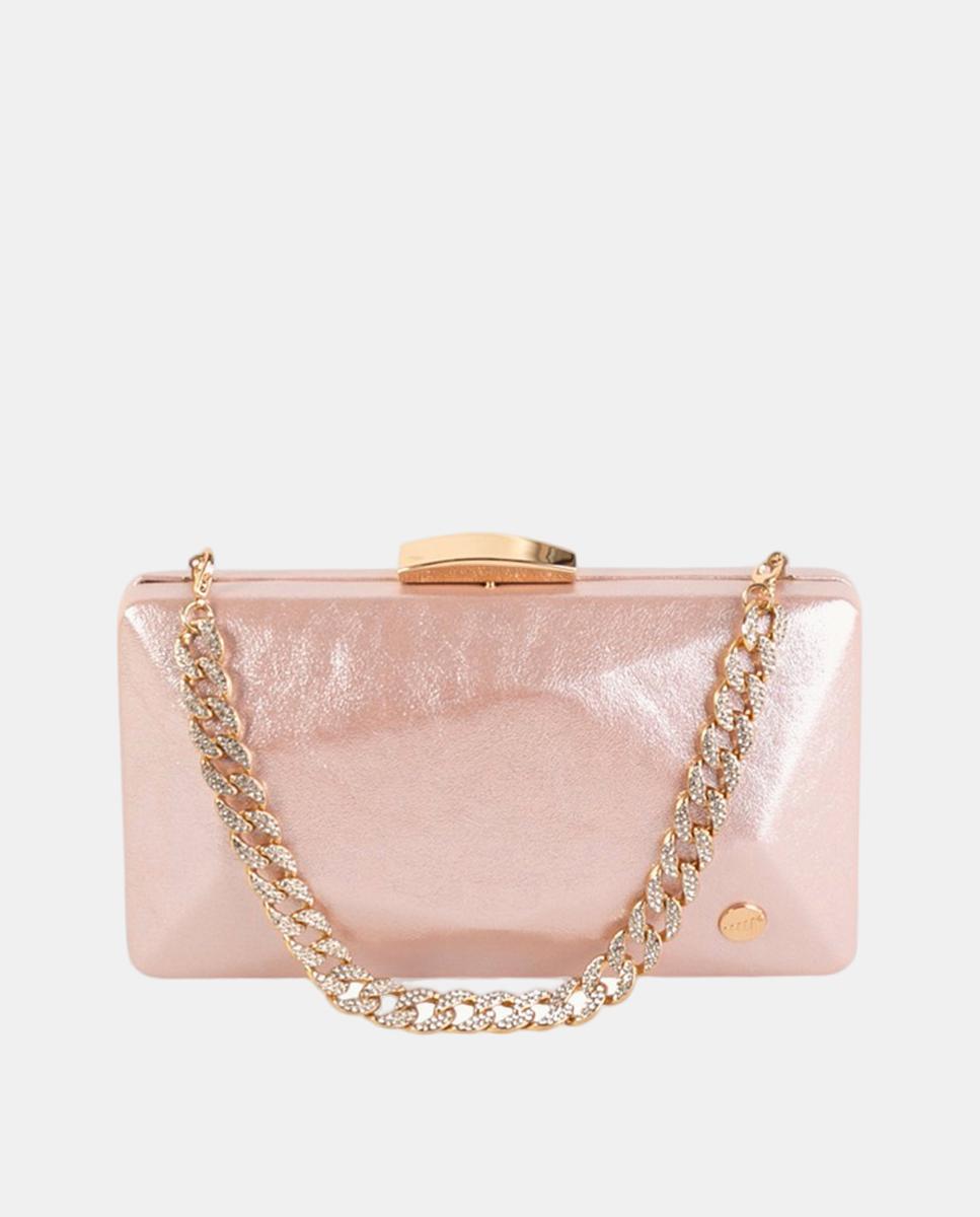 Imagem 0 de Mala Clutch Rígida Metalizada com Corrente com Joia