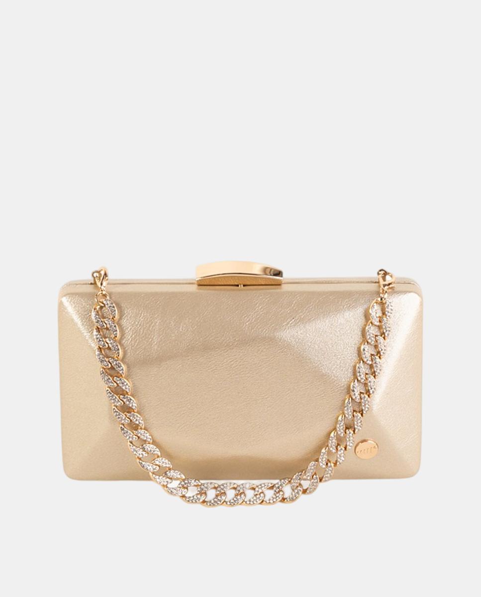 Imagem 0 de Mala Clutch Rígida Metalizada com Corrente com Joia