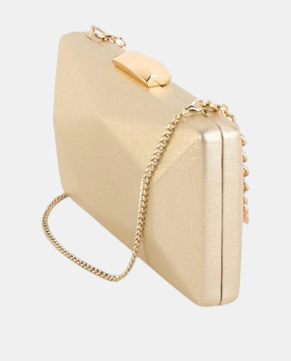 Mala Clutch Rígida Metalizada com Corrente com Joia Ouro-2