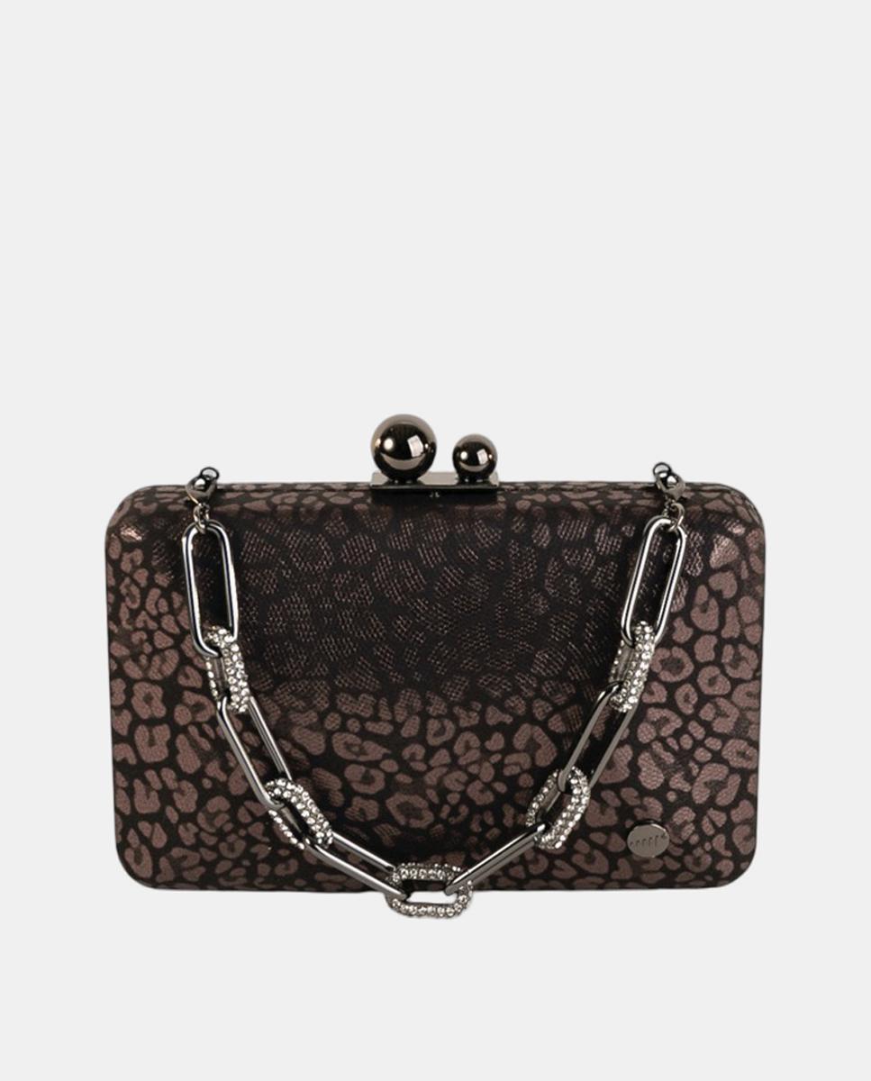 Imagem 0 de Mala Clutch Elegante com Acabamento de Efeito de Animal Print Metalizado com Fecho e Corrente de Joia