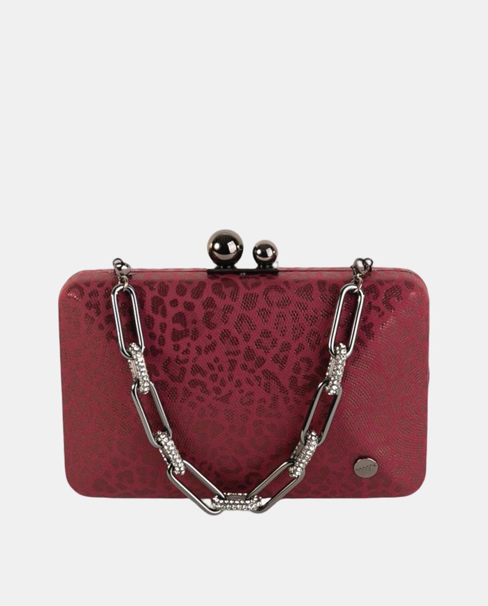 Imagem 0 de Mala Clutch Elegante com Acabamento de Efeito de Animal Print Metalizado com Fecho e Corrente de Joia