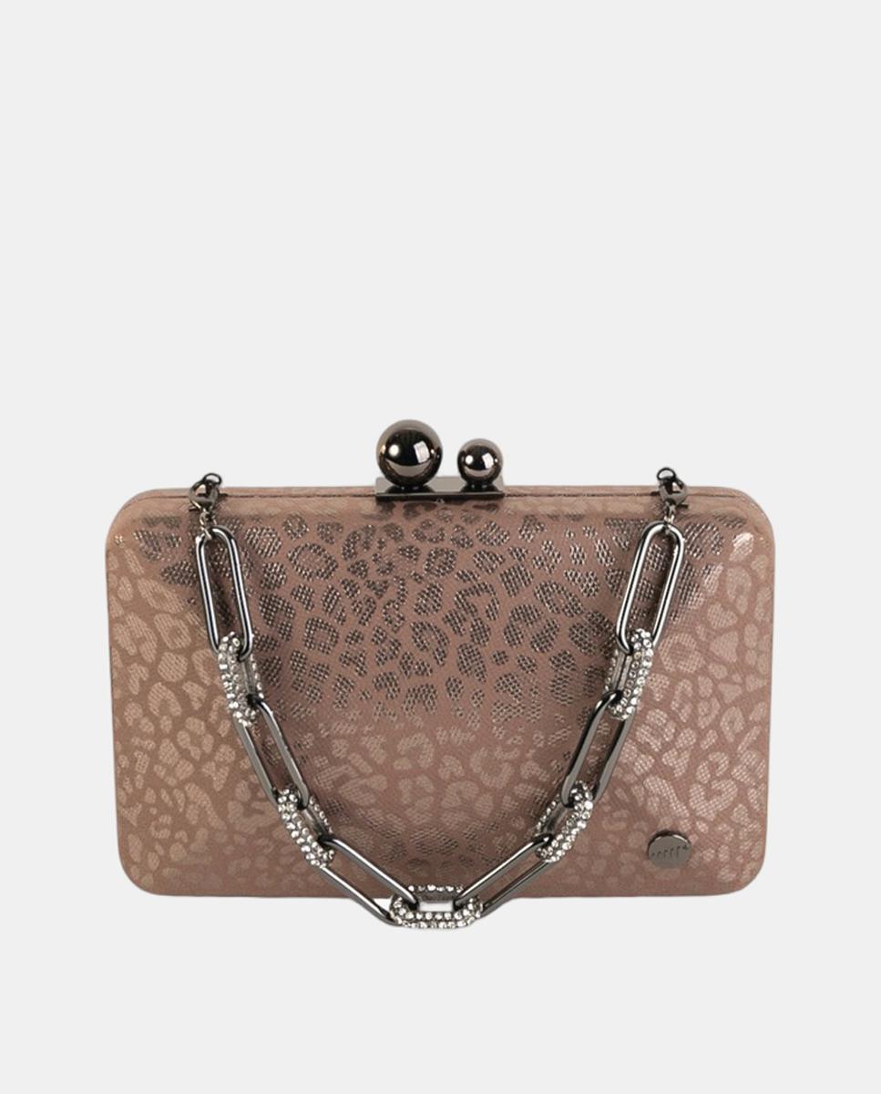 Imagem 0 de Mala Clutch Elegante com Acabamento de Efeito de Animal Print Metalizado com Fecho e Corrente de Joia