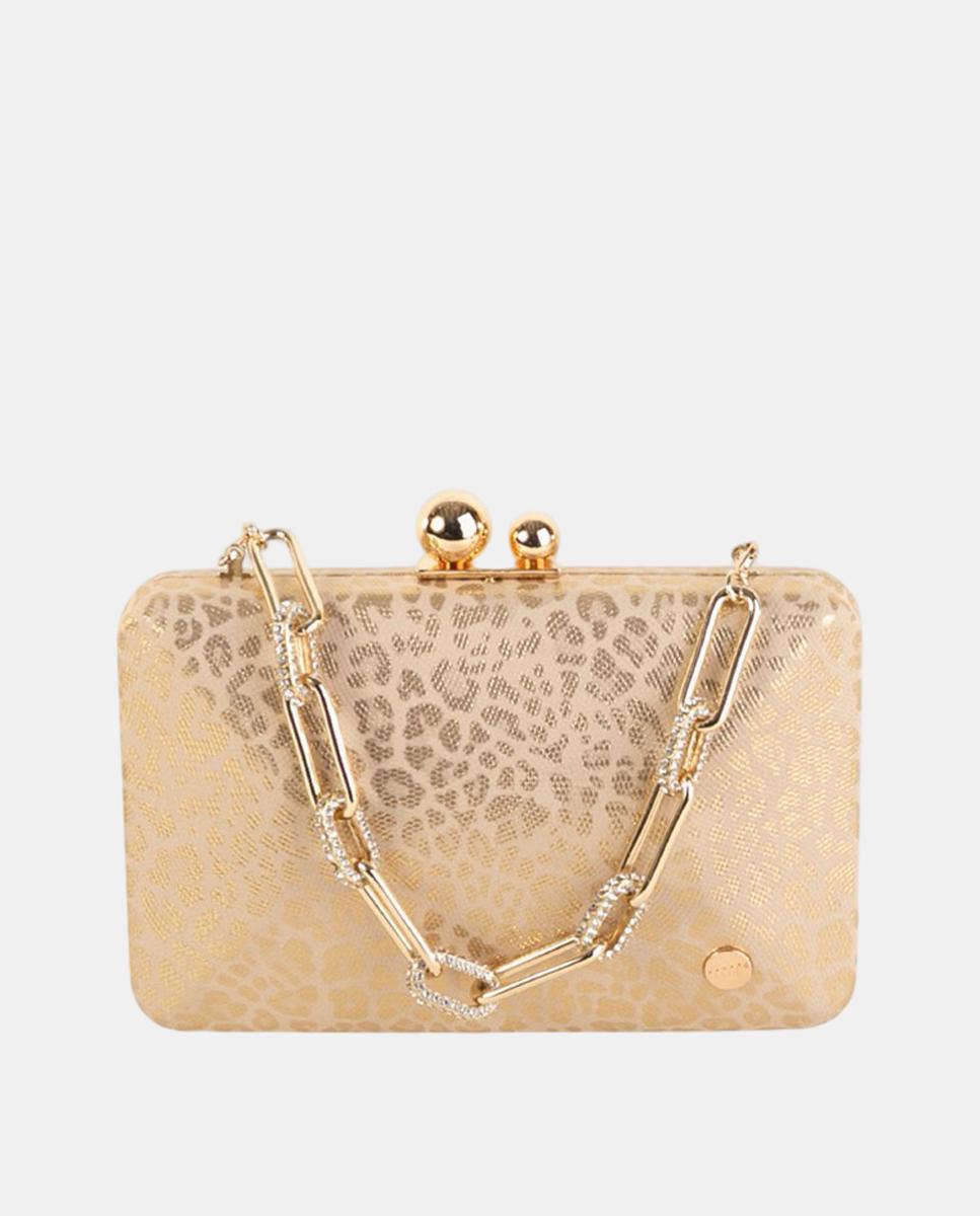 Imagem 0 de Mala Clutch Elegante com Acabamento de Efeito de Animal Print Metalizado com Fecho e Corrente de Joia