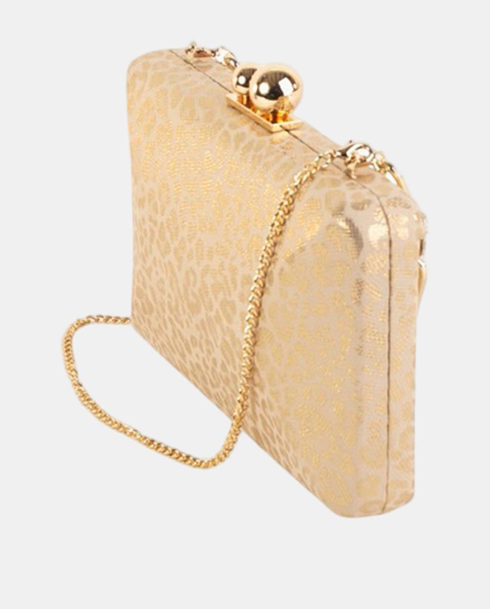 Mala Clutch Elegante com Acabamento de Efeito de Animal Print Metalizado com Fecho e Corrente de Joia Ouro-2