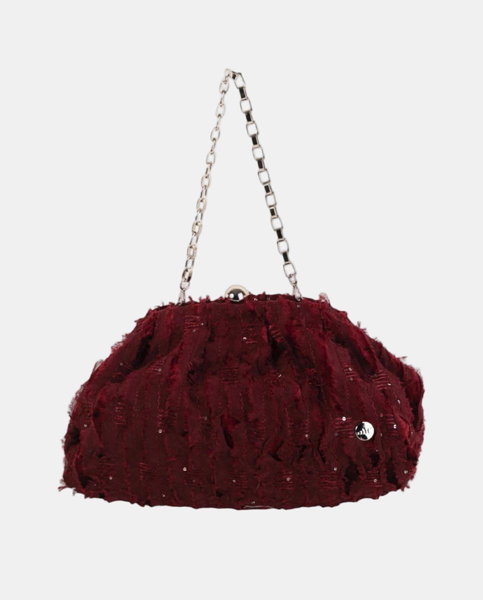 Imagem 0 de Mala Clutch de Festa em Tecido de Fantasia com Fecho de Joia e Corrente Metálica