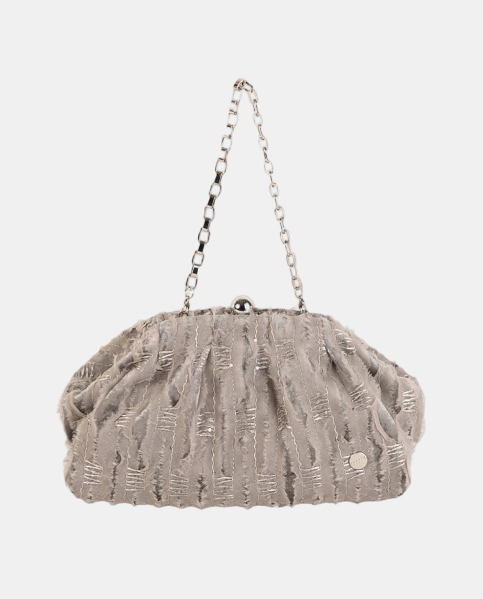 Imagem 0 de Mala Clutch de Festa em Tecido de Fantasia com Fecho de Joia e Corrente Metálica