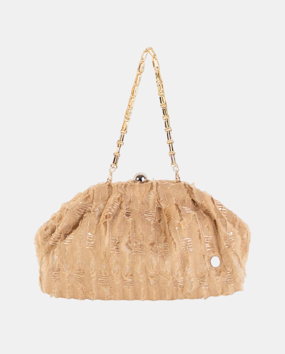Imagem 0 de Mala Clutch de Festa em Tecido de Fantasia com Fecho de Joia e Corrente Metálica
