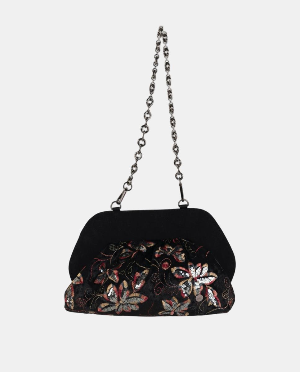 Imagem 0 de Mala Clutch de Festa em Veludo Bordado com Lantejoulas e Corrente Metálica
