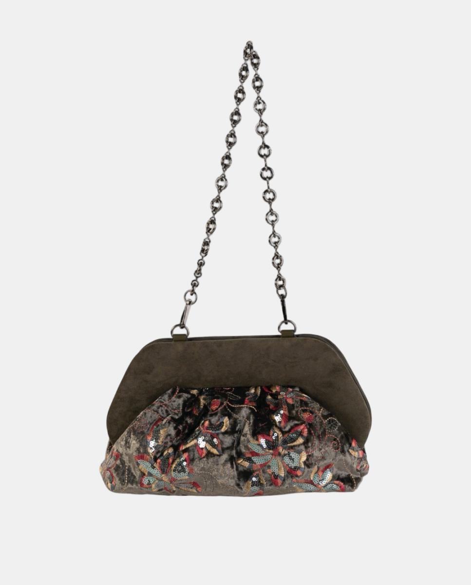 Imagem 0 de Mala Clutch de Festa em Veludo Bordado com Lantejoulas e Corrente Metálica