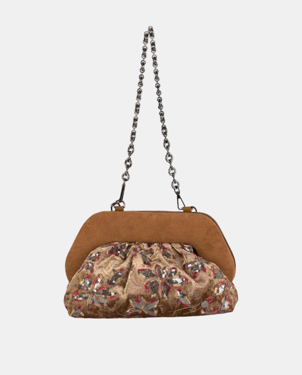 Imagem 0 de Mala Clutch de Festa em Veludo Bordado com Lantejoulas e Corrente Metálica