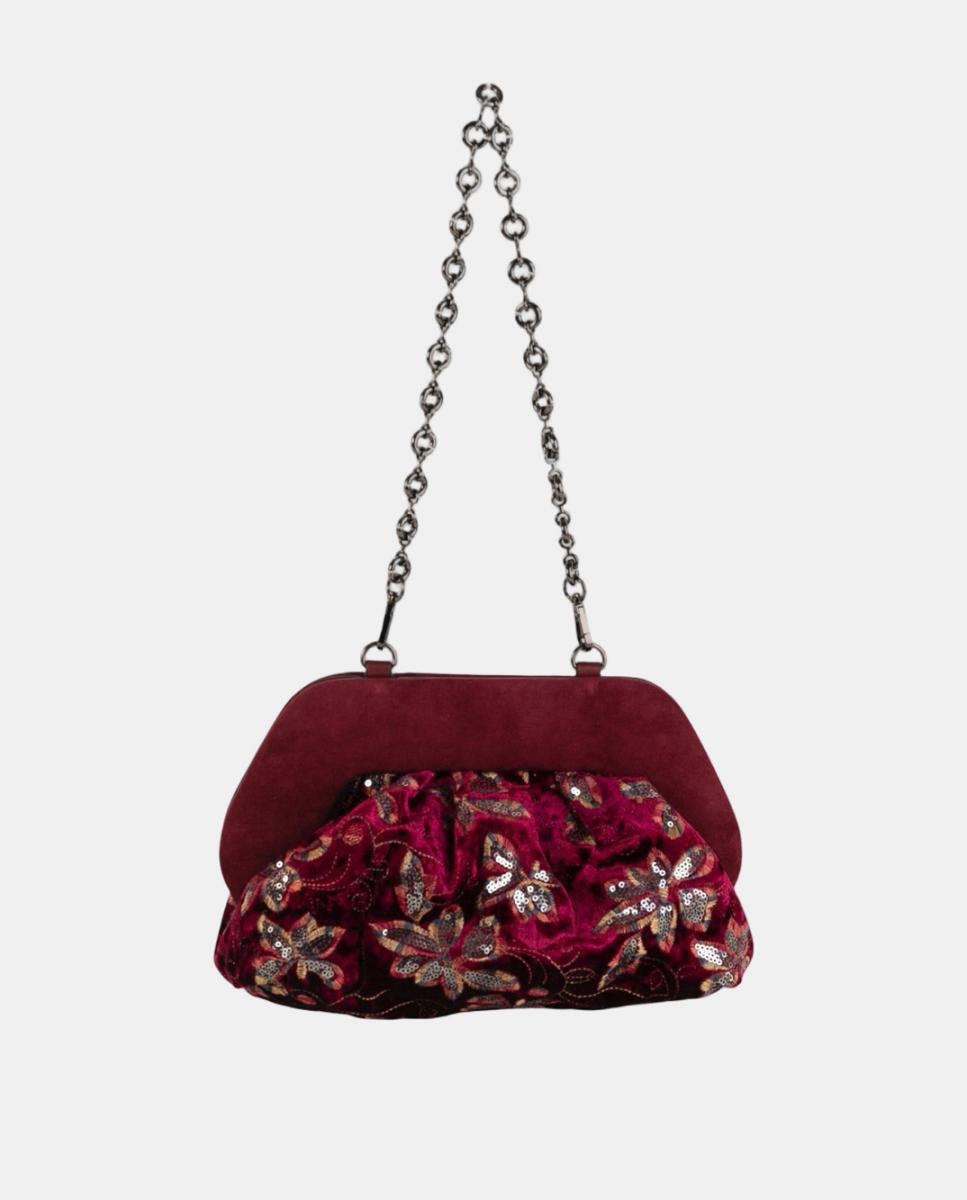 Imagem 0 de Mala Clutch de Festa em Veludo Bordado com Lantejoulas e Corrente Metálica