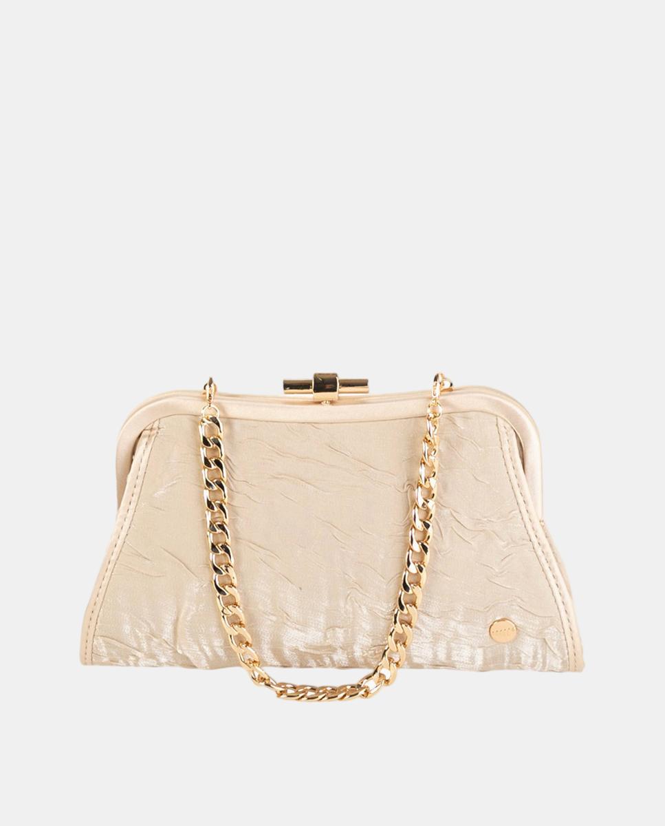 Imagen 0 de Bolso de fiesta tipo clutch rígido en material efecto arrugado con cierre metálico y asa de cadena Blanco