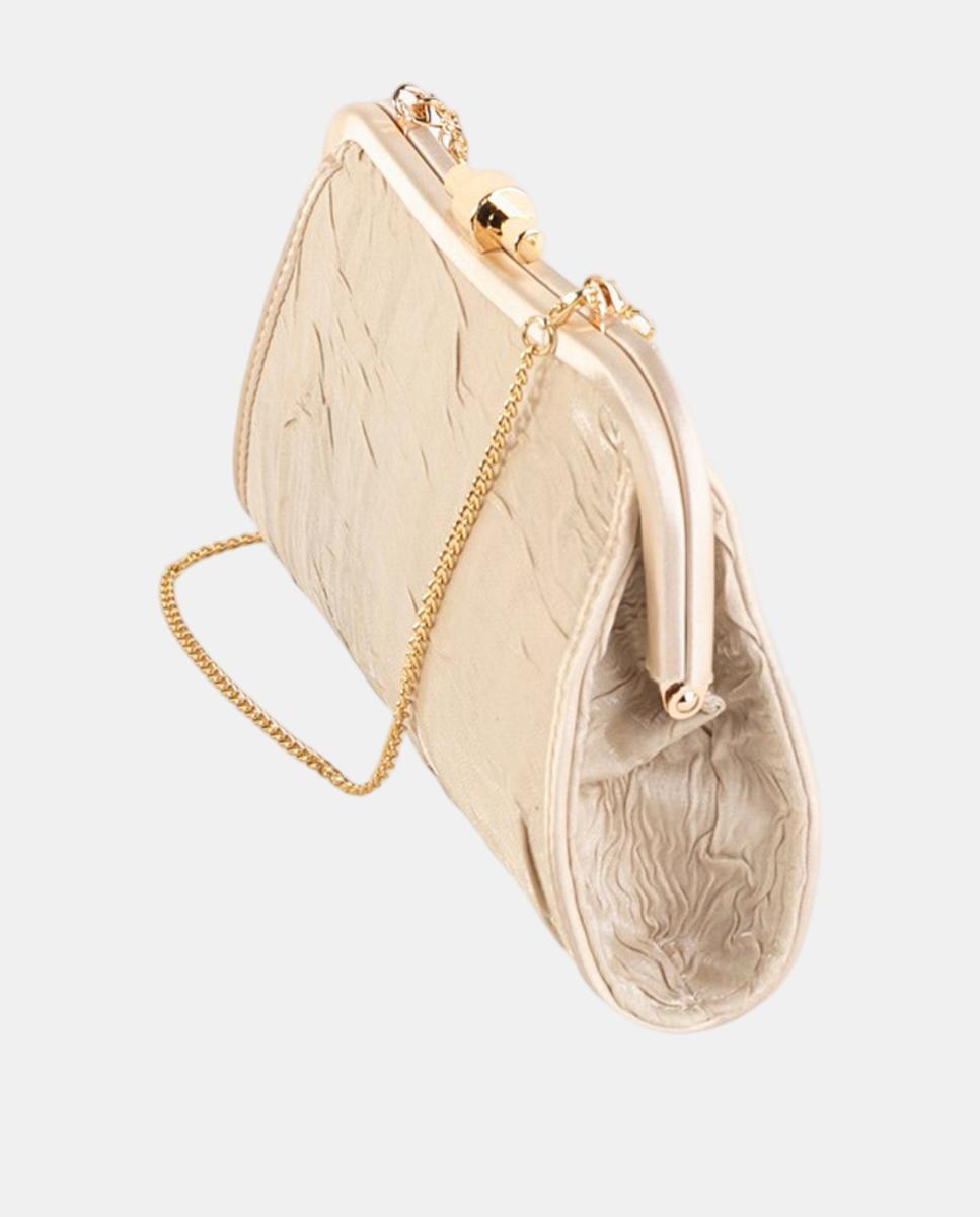 Bolso de fiesta tipo clutch rígido en material efecto arrugado con cierre metálico y asa de cadena - Volum - Blanco Blanco-2