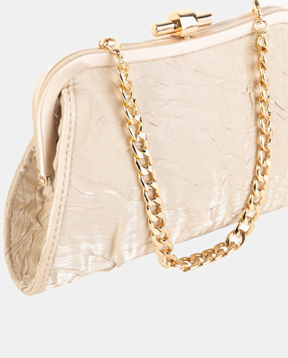 Bolso de fiesta tipo clutch rígido en material efecto arrugado con cierre metálico y asa de cadena - Volum - Blanco Blanco-3
