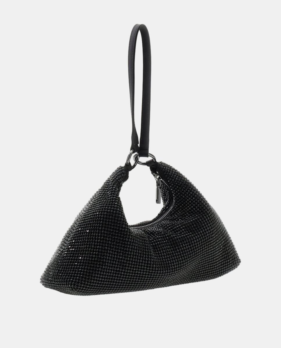 Mala Hobo com Alça de Ombro e Acabamento Brilhante Preto-3