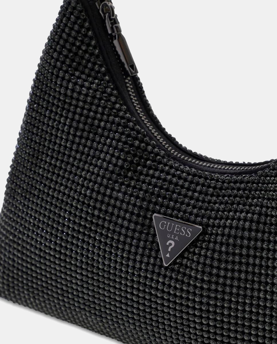 Mala Hobo com Alça de Ombro e Acabamento Brilhante Preto-4