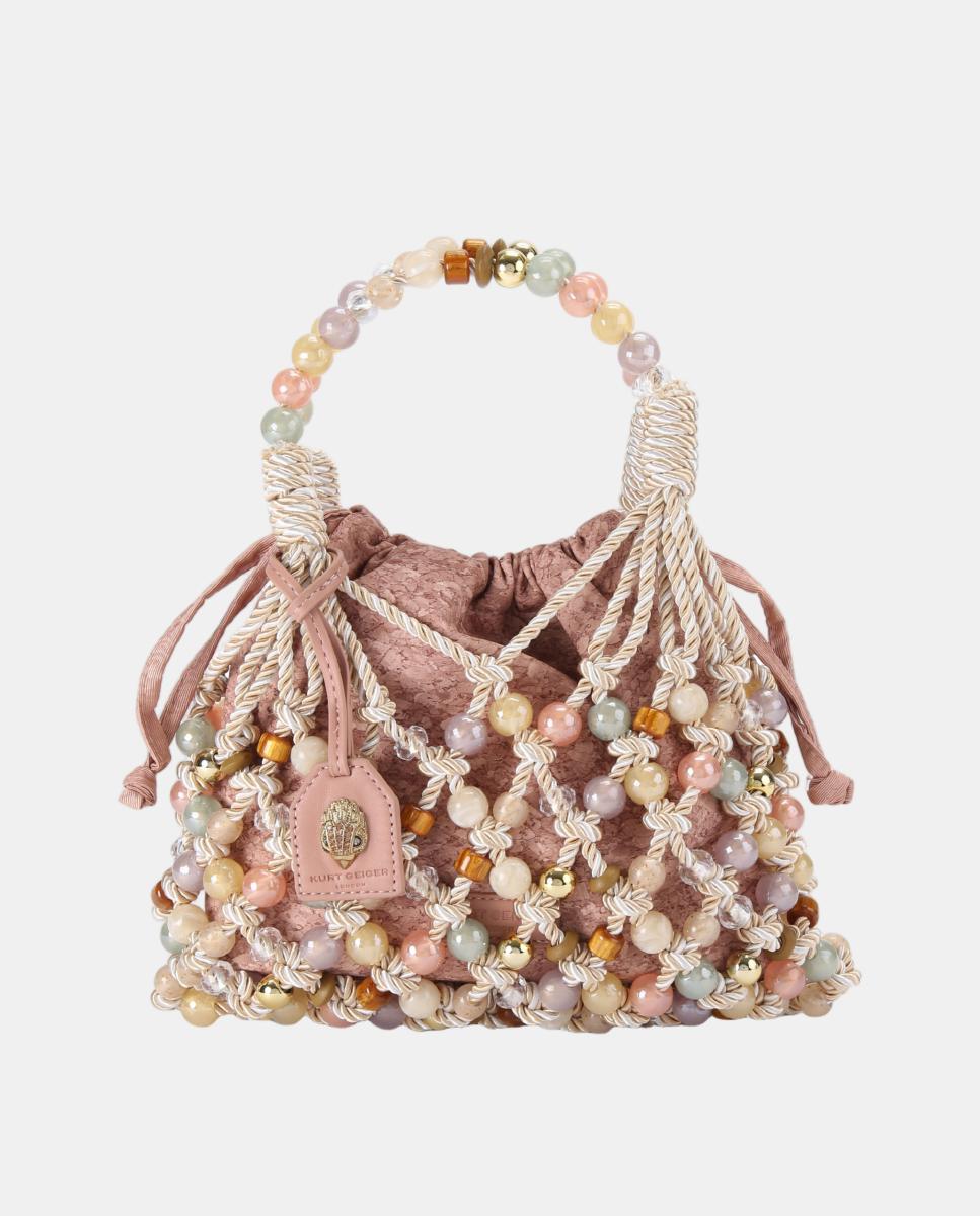 Imagen 1 de Bolso macarame anudado con cuentas multicolor Blanco