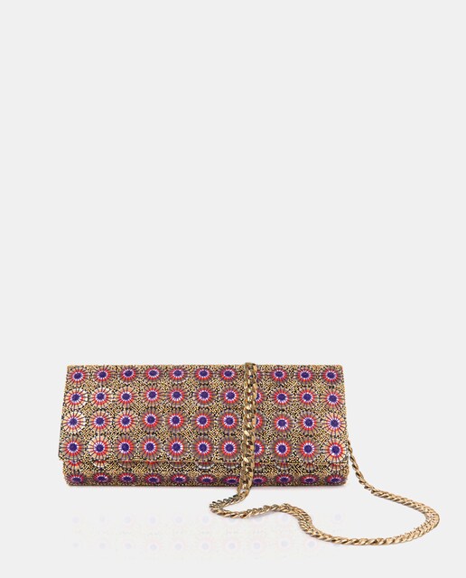 Cartera de mano multicolor con cadena de latón